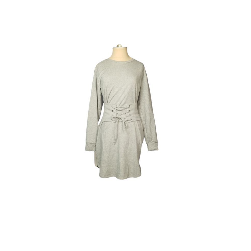 Aqua Corseted waist  Grey Sweatshirt Dress Comfort Coverup 100% Cotton Size XS